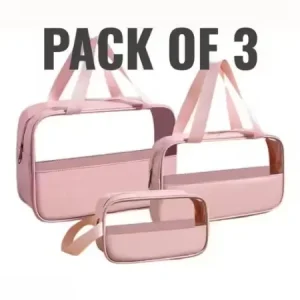 Pack of 3 Makeup Organizer Bags – Travel Waterproof Cosmetic Toiletry Pouches for Women & Girls (Rose Pink). ( pink, Free Size )