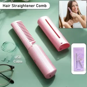 Rechargeable Mini Hair Straightener, Travel Portable USB Charging Cordless Hair Straightener Brush, Three Temperature Adjustments Flat Iron Comb (1 Pc) ( default, Standard ).