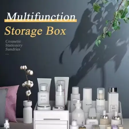 Xcvd3lCOqzqQ6h8S9ZSqqAQdIPJS7j3SSyNTWYzL.webp Large Makeup Desk Organizer with Drawers – Desktop Cosmetic Storage Box for Lipsticks, Brushes, Nail Polish & Jewelry (Multicolor). ( white, Free Size ).