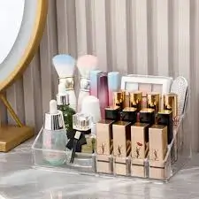 16-Compartment Makeup Organizer – Plastic Vanity Storage for Cosmetics, Brushes, Perfume & Lipsticks ( default, Free Size ).