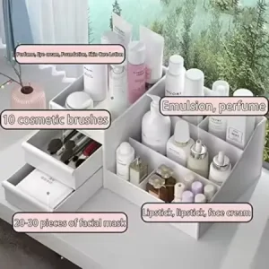 Large Makeup Desk Organizer with Drawers – Desktop Cosmetic Storage Box for Lipsticks, Brushes, Nail Polish & Jewelry (Multicolor). ( white, Free Size ).