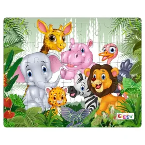 Jungle Theme 50-Piece Wooden Puzzle for Kids Colourful, Durable & Educational (8x10 inches) ( multicolor, Standard )