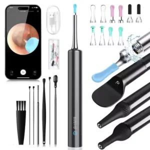 Earwax Removal Tool Kit with HD Camera Wifi Connection & 6 LED Lights Endoscope Tool Ear Cleaner for iOS & Android + 11 Silicone Tips Free- Black ( black, Standard )